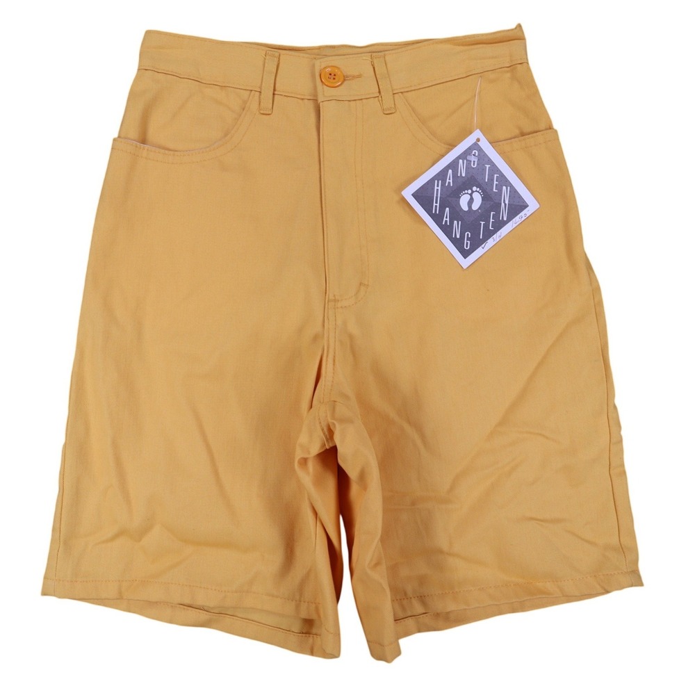 Hang Ten Shorts Womens 3/4 Vintage 90s Yellow Cotton High Rise Made in USA NOS